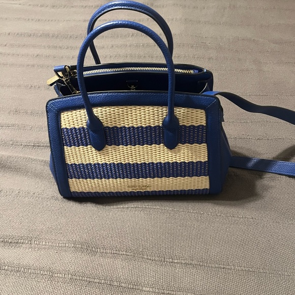 Kate Spade Blue and White Satchel with Leather Trim - Picture 2 of 3